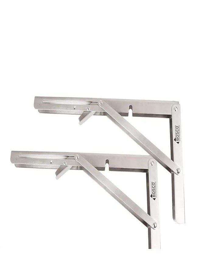 BOSCO® Premium 24" Foldable Stainless Steel Shelf Brackets - Heavy-Duty L Bracket for Wall-Mounted Folding Tables, Workbenches, & Shelves - Space-Saving Wall Angle Bracket with Screws & Fittings - Image 1